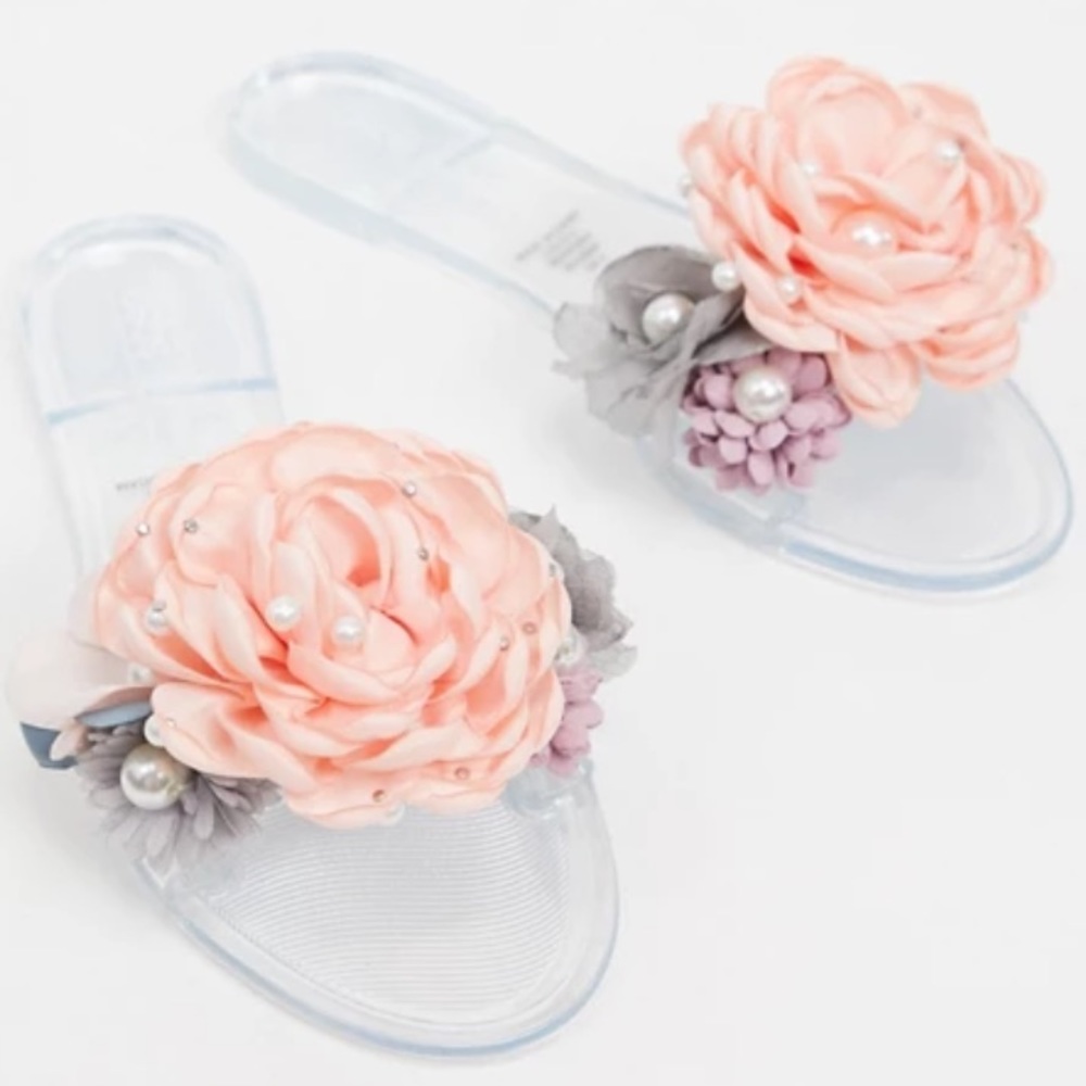 ASOS DESIGN Floral Clear Jelly Slides sz 5